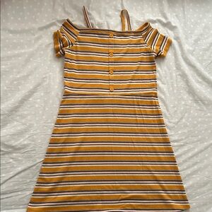 Striped Yellow Off-Shoulder Retro inspired Dress